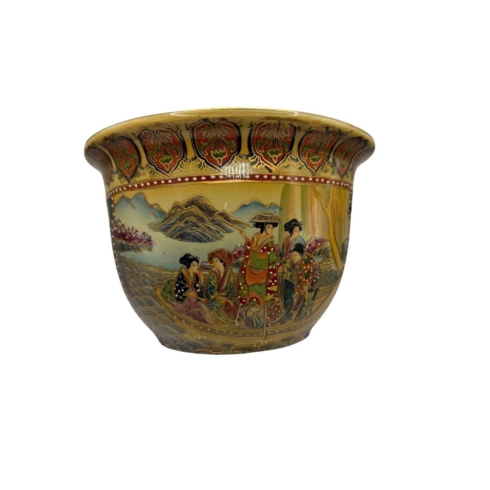 Satsuma Style Ceramic Wall Pocket Planter‎ Hand Painted Moriage Made in China